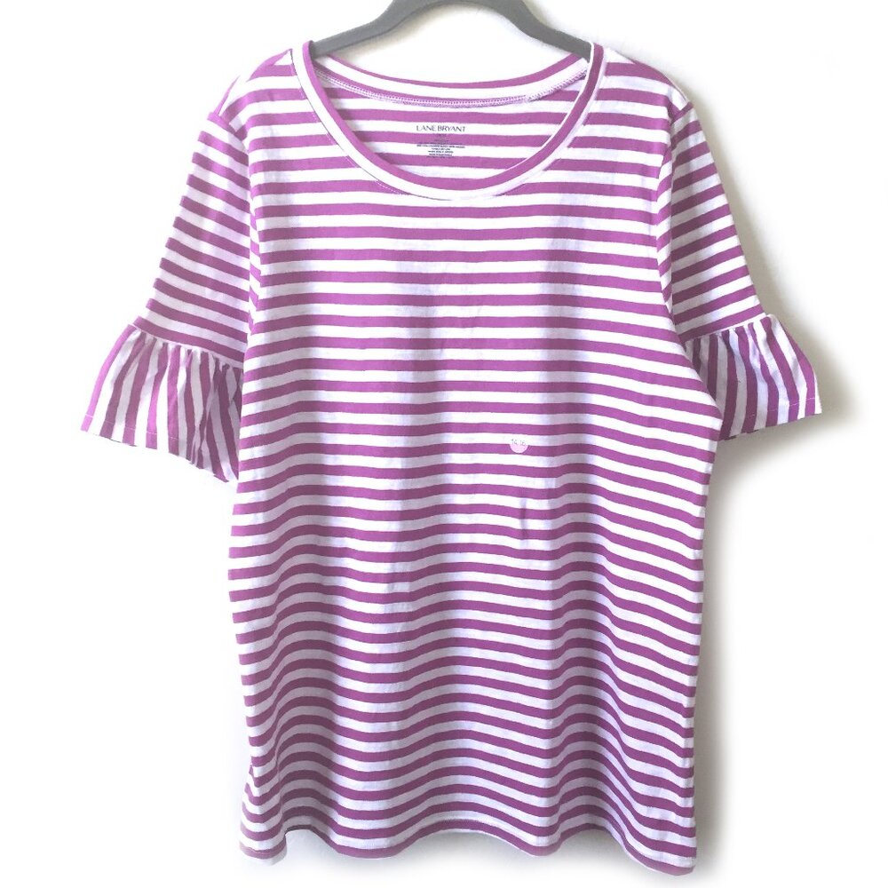 Lane Bryant Modest Ruffle-Sleeve Tee, Knit tee (jersey knit) with crew neck and